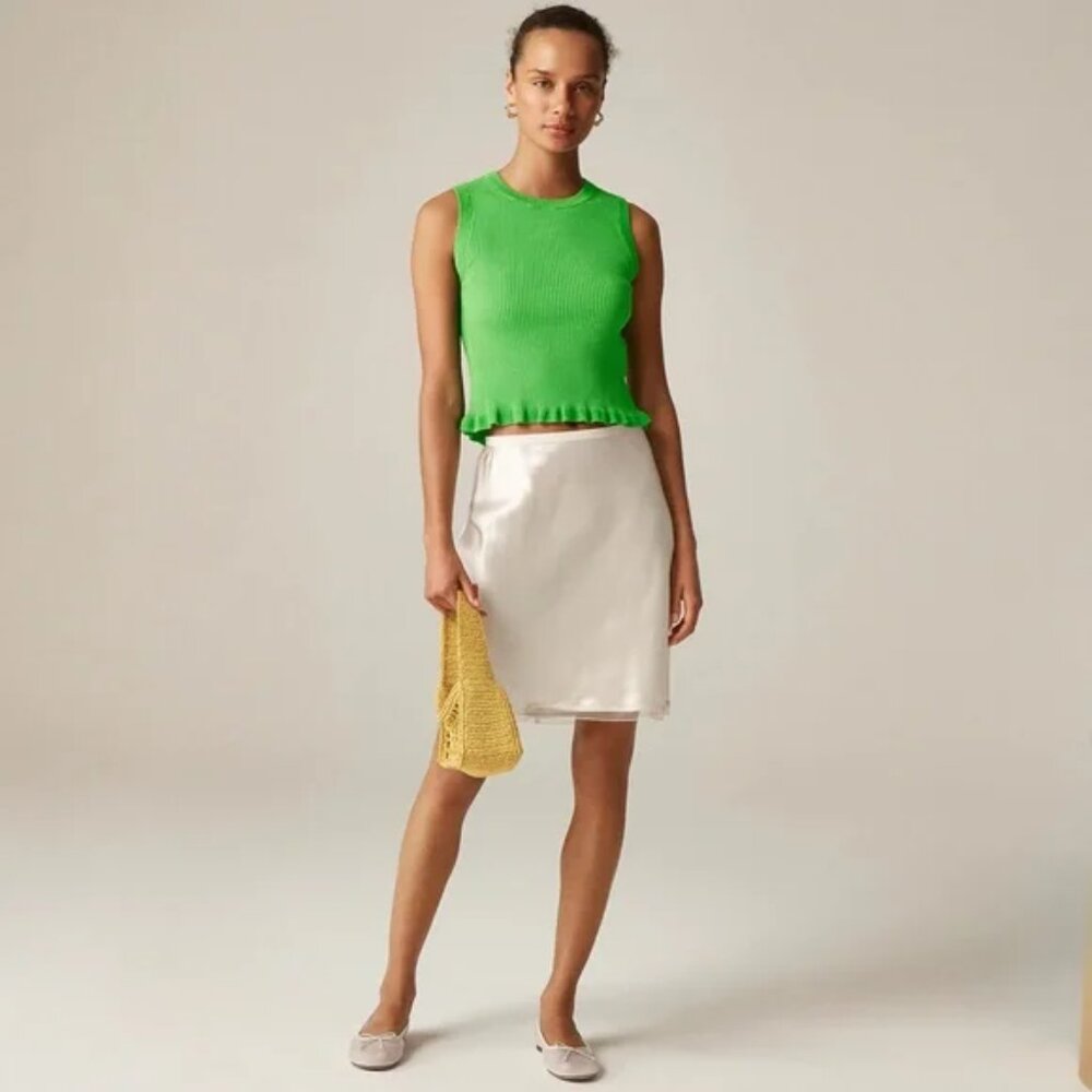 J. Crew Lime Green Ribbed Ruffle Hem Tank - Picture 3 of 6